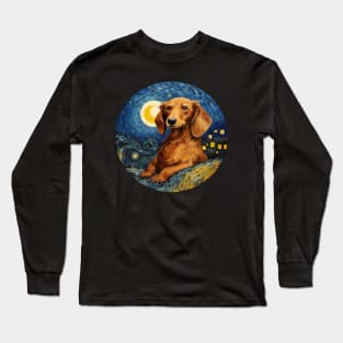 Dachshund, van gogh style, starry night, Post-impressionism Long Sleeve T-Shirt